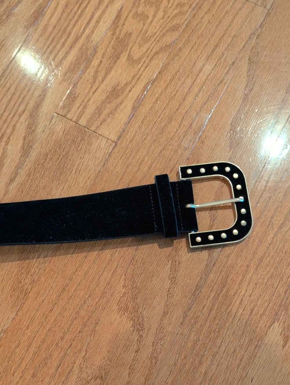 Zara Black Velvet Belt with Gold-Studded Buckle